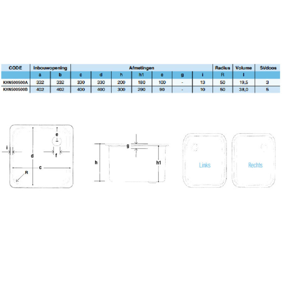 Square stainless steel built-in sink without overflow