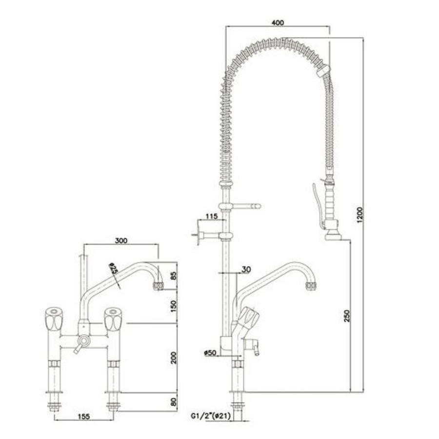Douche de pré-rinçage à double poignée 40L