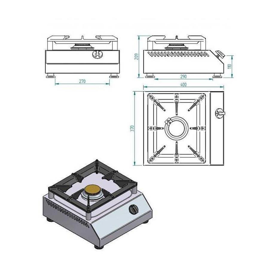 Cuisinière à gaz 1 brûleur | 5 kW | 380x400x(h)200mm