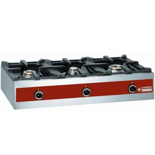  HorecaTraders Gasbrenner 3 Brenner | Tischmodell | 7,2 + 5,5 + 3,2 kW | 1000 x 480 x (h) 260 mm 