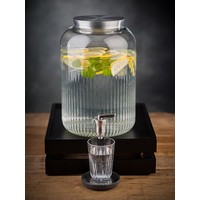 Glass drink dispenser with stainless steel tap