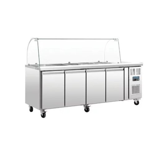  Polar Saladette réfrigérée GN | Vitrine en verre incluse | 4 portes 