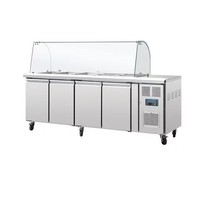 Saladette réfrigérée GN | Vitrine en verre incluse | 4 portes