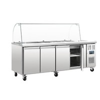 Saladette réfrigérée GN | Vitrine en verre incluse | 4 portes