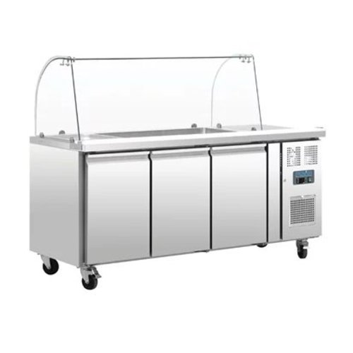  Polar Saladette froide | Vitrine en verre incluse | 3 portes 