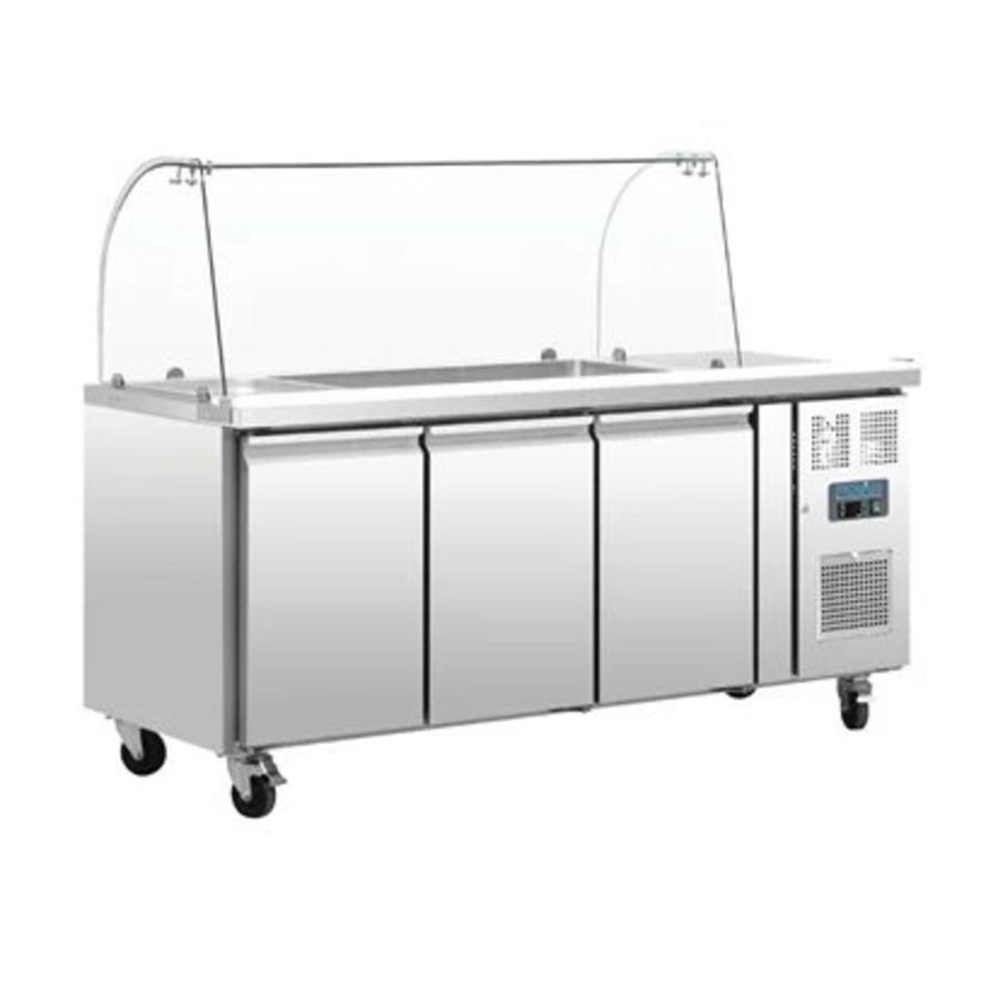 Saladette froide | Vitrine en verre incluse | 3 portes