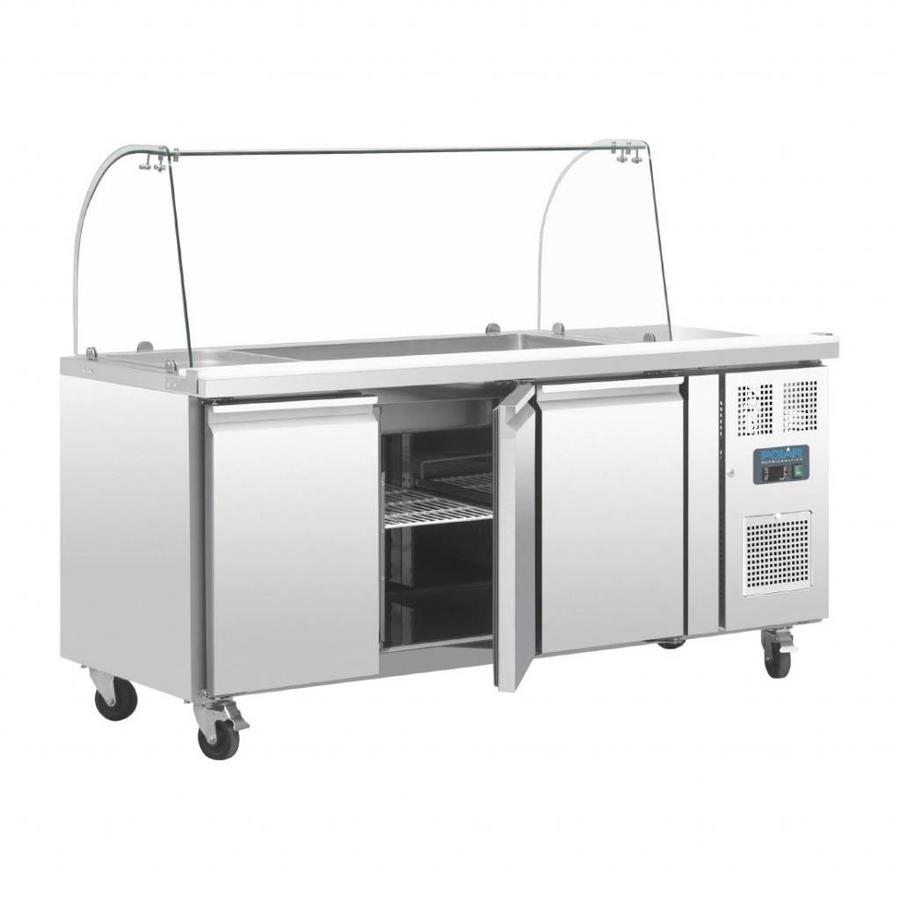 Saladette froide | Vitrine en verre incluse | 3 portes