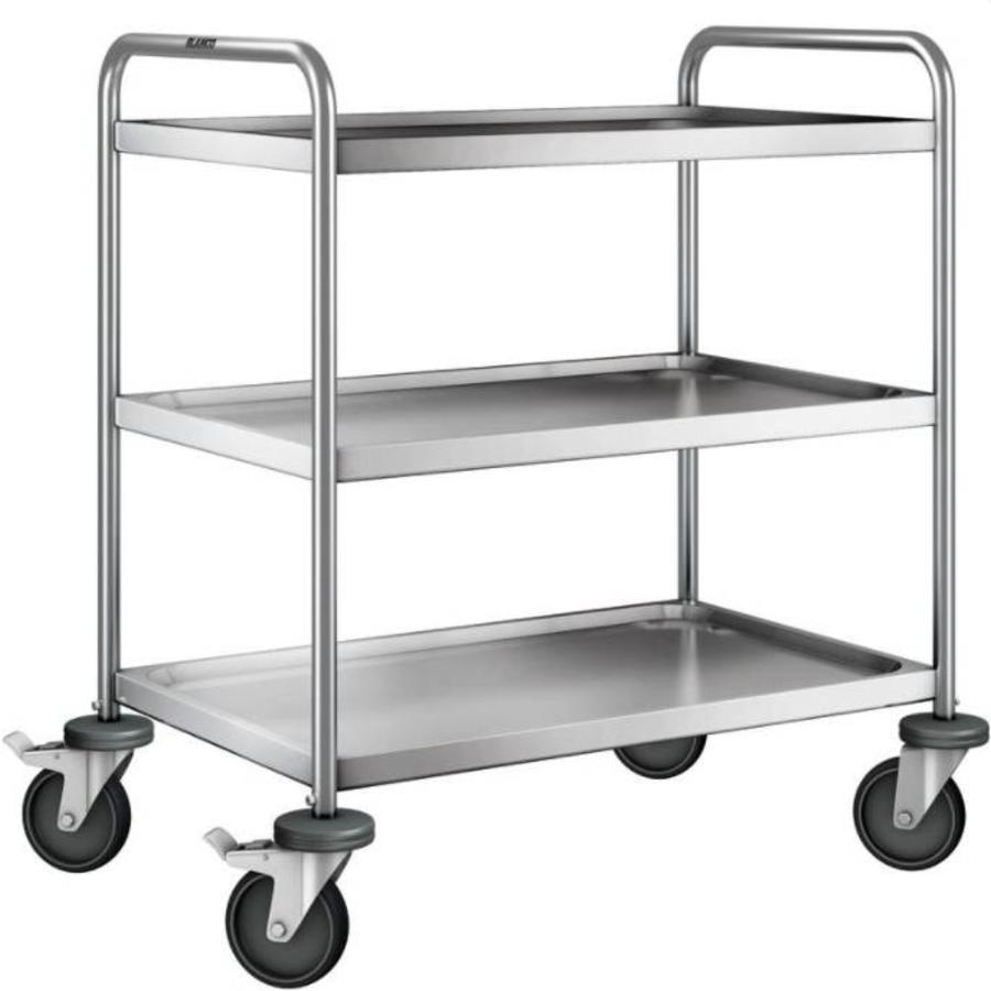 Chariot de service en acier inoxydable | 3 étagères | 90x60x95 cm