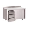 Gastro-M Table de travail en acier inoxydable | 3 tiroirs | Portes coulissantes et dosseret | 6 tailles