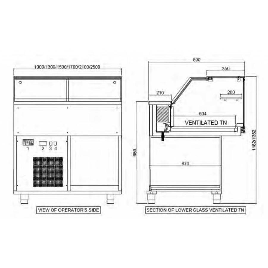 Koeltoonbank geventileerd met hoge ruit | 6 formaten |