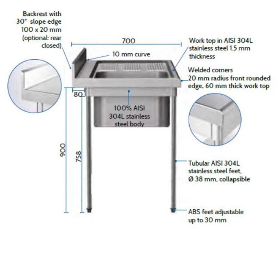 Sink of AISI 304L stainless steel with sink cover | 3 formats