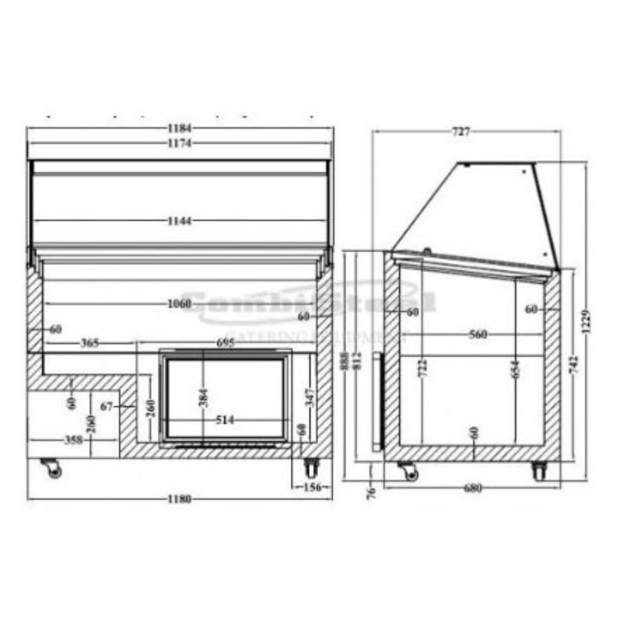 Schepijsvitrine met 8 ijsbakken | 118x72x123 cm