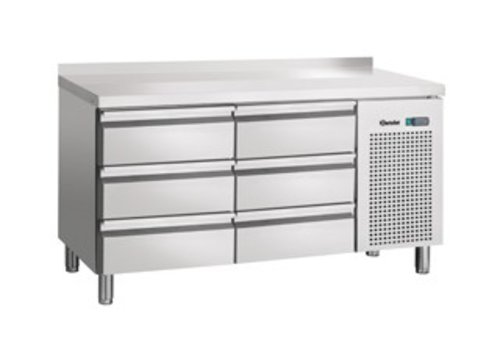  Bartscher Etabli réfrigéré inox 6 tiroirs avec dosseret | 134 x 70 x 85 cm 