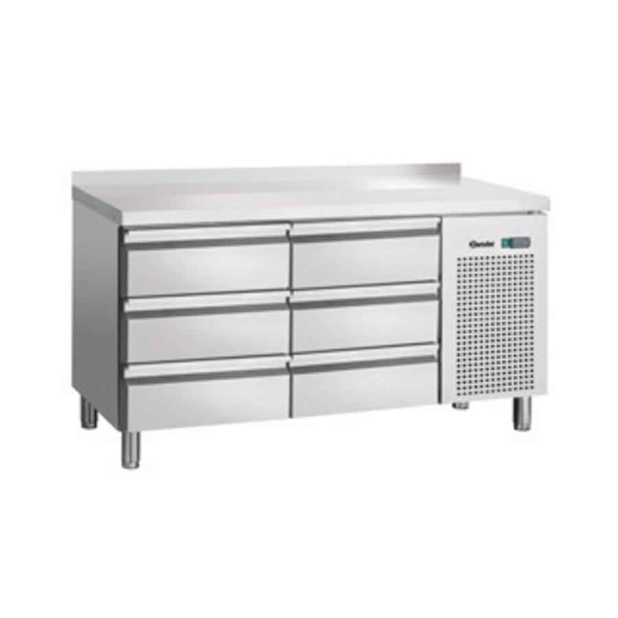 Koelwerkbank RVS 6 lades met spatrand | 134 x 70 x 85 cm