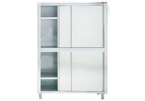  HorecaTraders Stainless steel storage cabinet with 4 sliding doors | 60 cm deep 