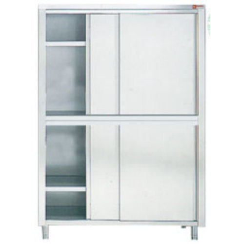  HorecaTraders Stainless steel storage cabinet with 4 sliding doors | 60 cm deep 