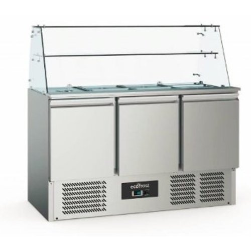  Ecofrost Saladette met Glazen Vitrine | RVS | 3 deurs 