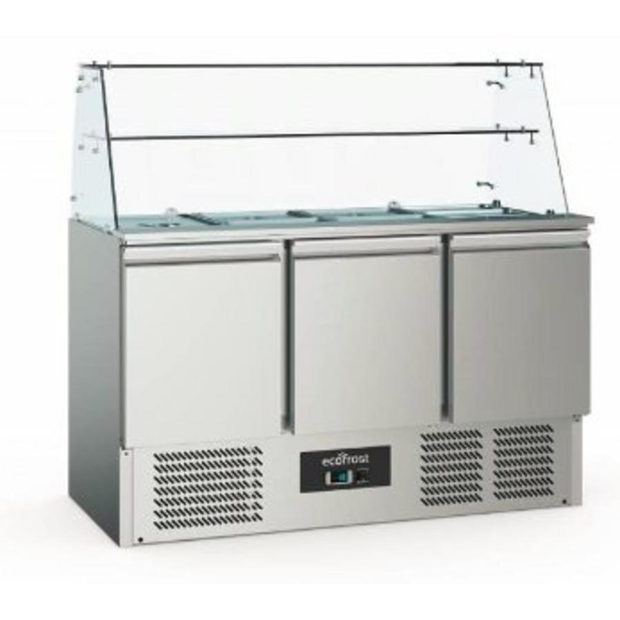 Saladette met Glazen Vitrine | RVS | 3 deurs