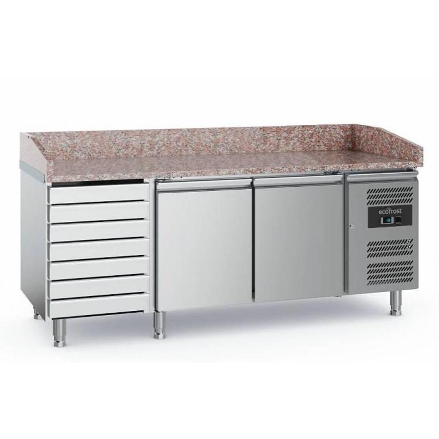 Pizza workbench | stainless steel | 2 doors and 7 drawers