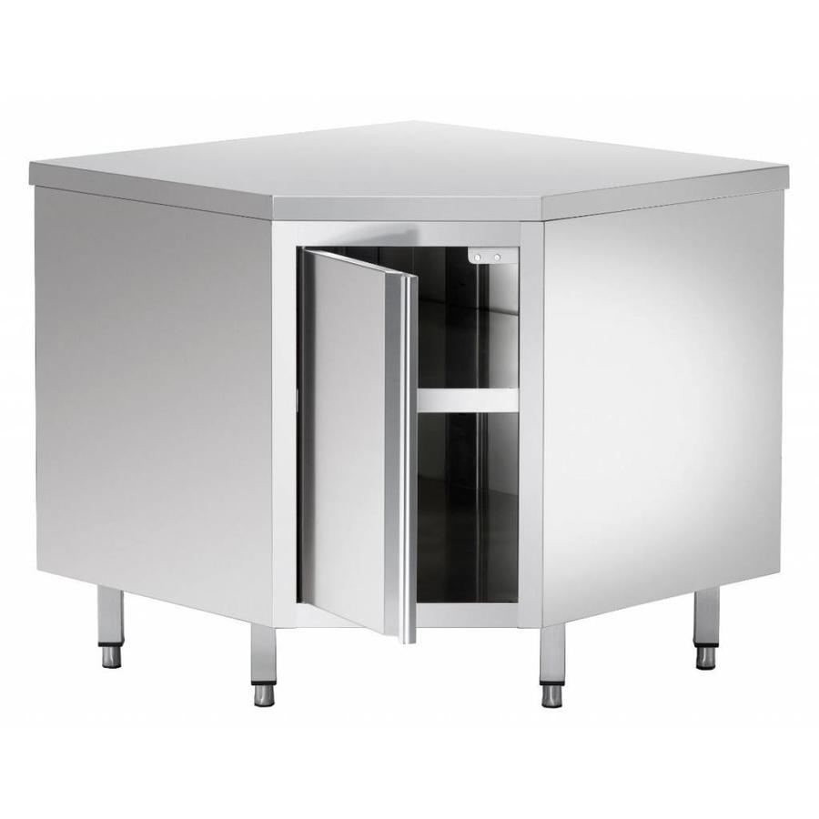 Corner cabinet without backsplash, with intermediate shelf