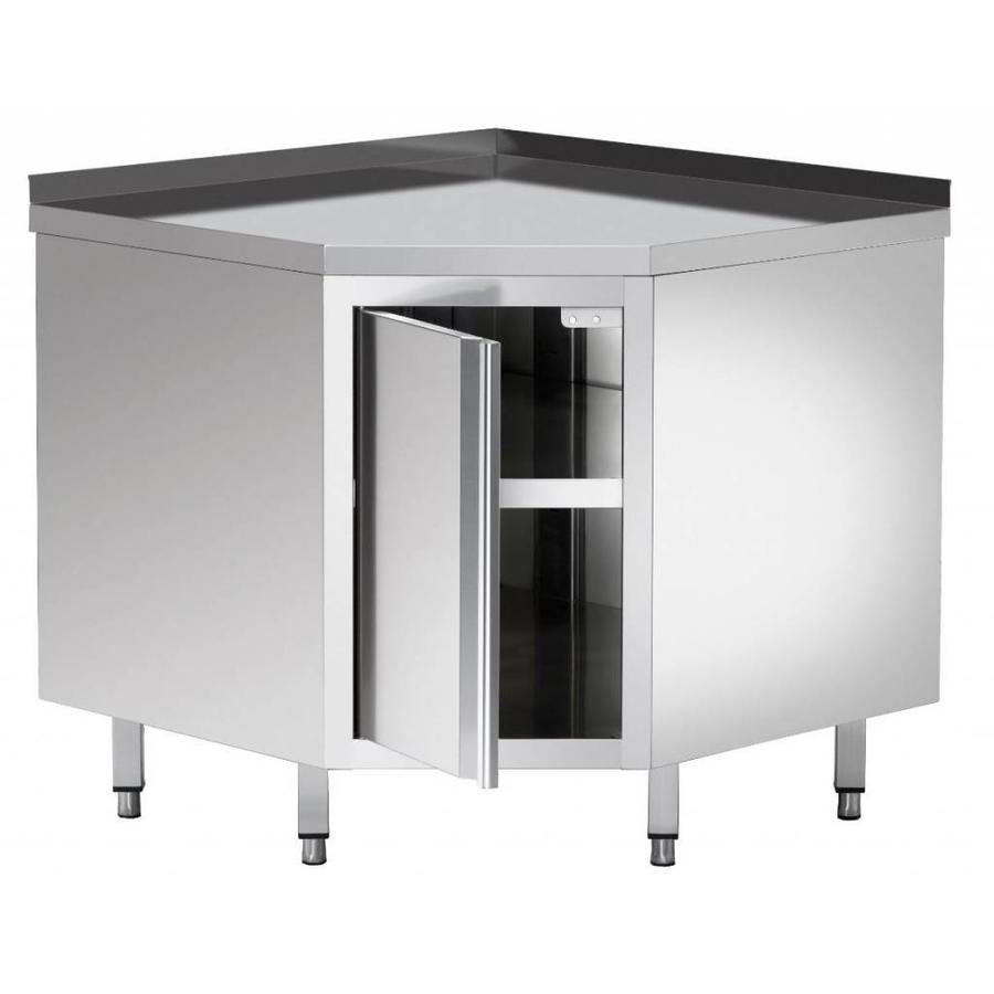 Corner cabinet with backsplash, with intermediate shelf