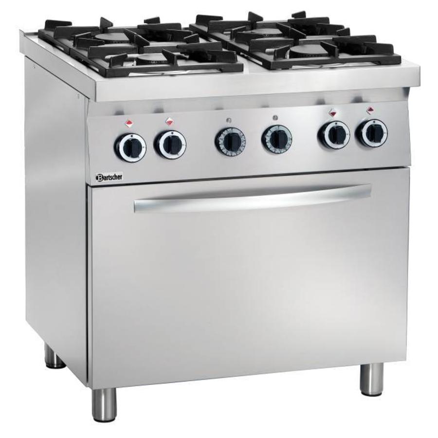 Cuisinière à gaz en acier avec four électrique | 4 brûleurs