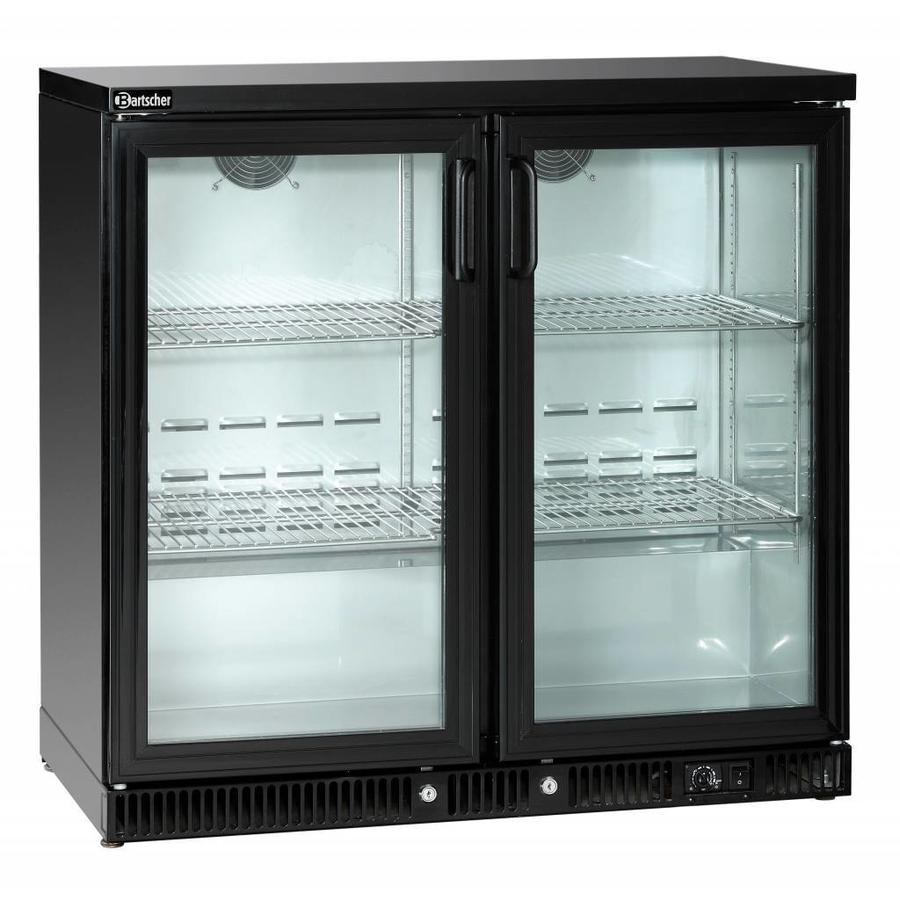 Glacière arrière-bar | Noir | 2 portes vitrées | 220L