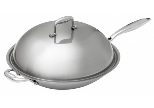  Bartscher Poêle Wok en acier inoxydable à base ronde + couvercle | 38 cm Ø 