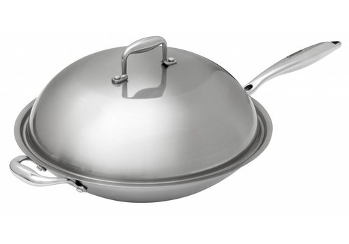  Bartscher Stainless Steel Wok Pan Round Bottom + Lid | 38cm diameter 
