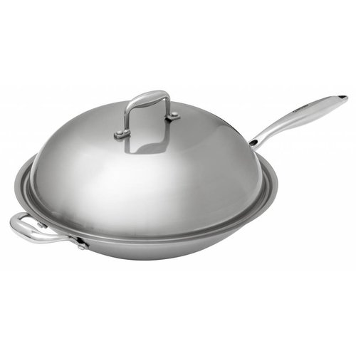  Bartscher Edelstahl-Wokpfanne, runder Boden + Deckel | 38 cm Ø 