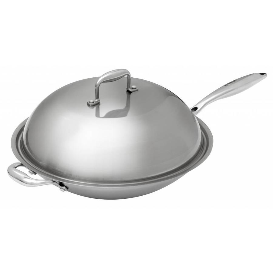 Stainless Steel Wok Pan Round Base + Lid | 38 cm Ø