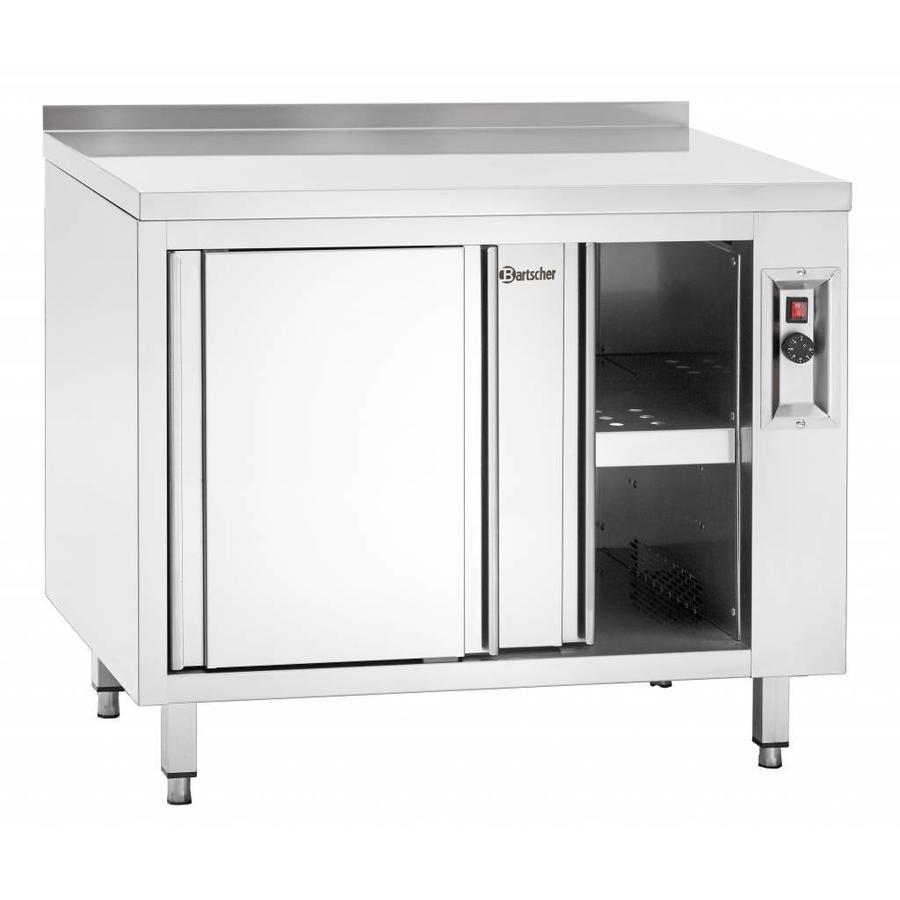Stainless steel warming cabinet with sliding doors and intermediate shelf | W 1600 mm