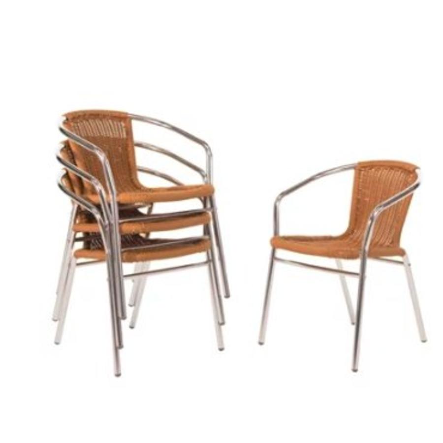 Chaise de terrasse marron clair avec accoudoirs | 4 pièces