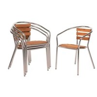 Patio Chair Wood/Aluminium with Armrest | 4 pieces