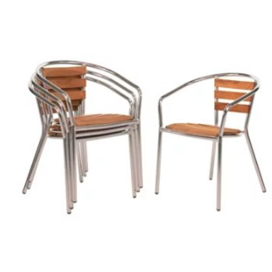 Chaise de terrasse Bois/Aluminium avec accoudoirs | 4 pièces