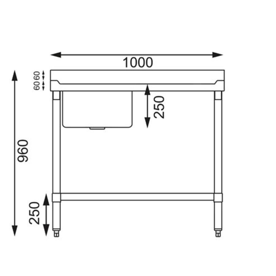 RVS Spoeltafel | Spoelbak Links | 100x60x90 cm