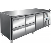Établi réfrigéré en acier inoxydable avec 1 porte et 4 tiroirs | 179,5 x 70 x 89/95 cm