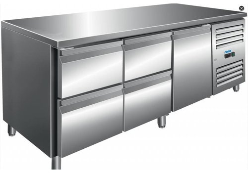  Saro Établi réfrigéré en acier inoxydable avec 1 porte et 4 tiroirs | 179,5 x 70 x 89/95 cm 