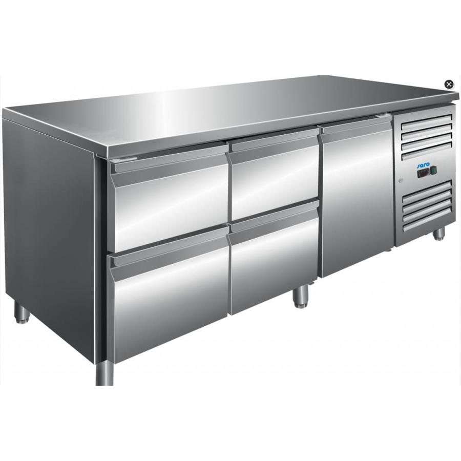 Établi réfrigéré en acier inoxydable avec 1 porte et 4 tiroirs | 179,5 x 70 x 89/95 cm