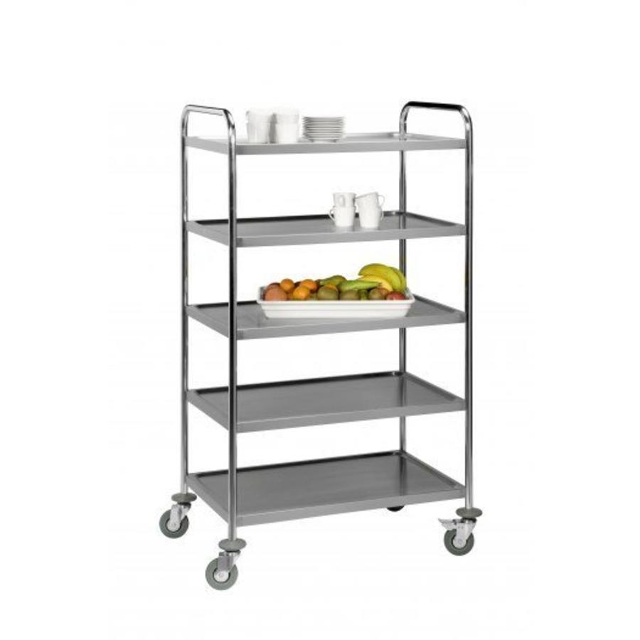 Stainless steel serving and clearing trolley with 5 trays |