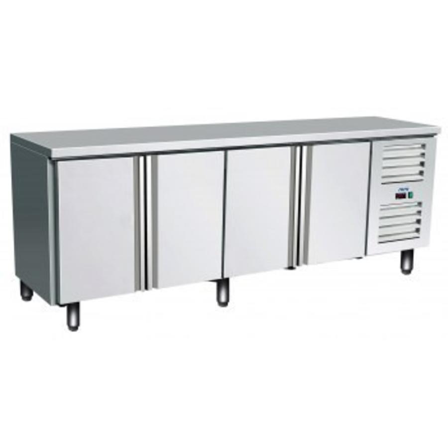 Table réfrigérée en acier inoxydable 4 portes | 223 x 70 x 89/95 cm