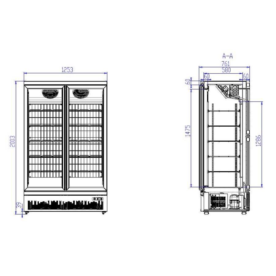 Congélateur | 2 portes vitrées | 1000L