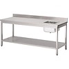 Gastro-M Stainless steel chef's table with sink on the right and splash edge | 5 formats