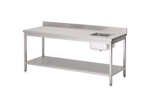  Gastro-M RVS cheftafel met spoelbak rechts en spatrand | 5 formaten 