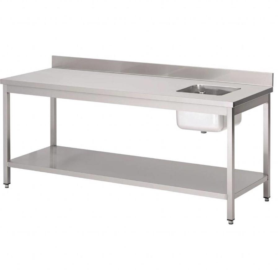 Stainless steel chef's table with sink on the right and splash edge | 5 formats