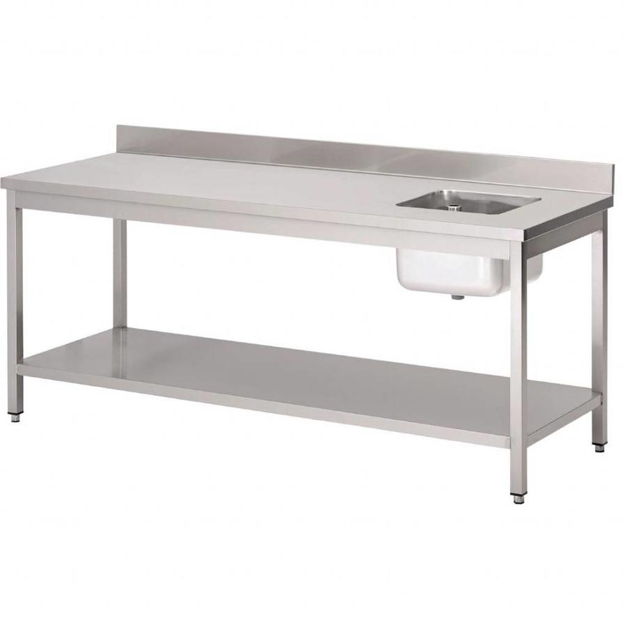 Table de chef en acier inoxydable avec évier à droite et dosseret | 5 tailles