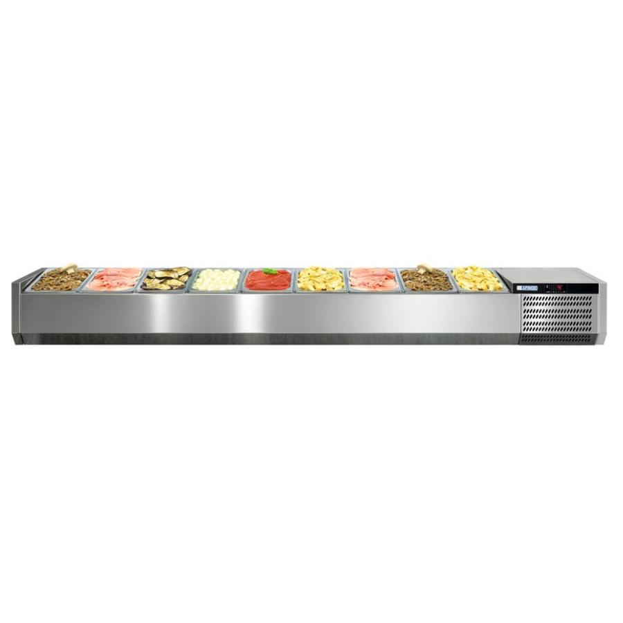 Display case including open construction for 12x 1/3 GN containers