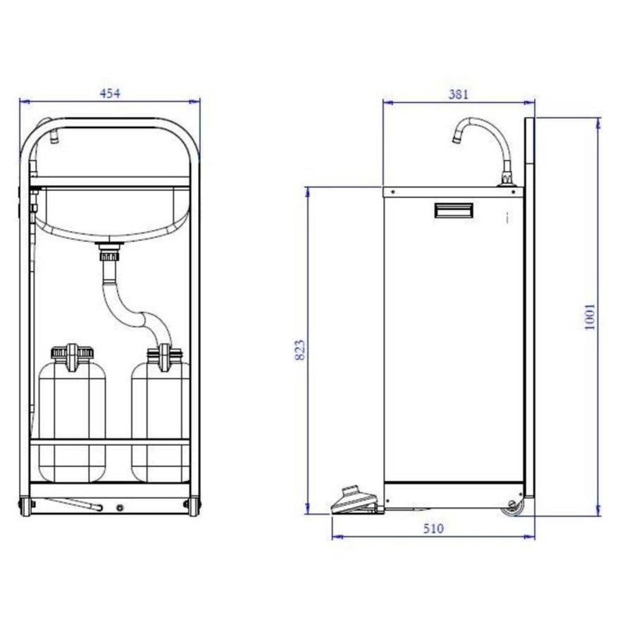 Lavabo mobile avec commande au pied et 2 bidons de 13 litres