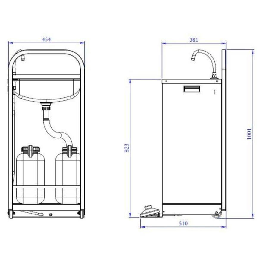 Mobiele Wasbak met Voetbediening met  2 x 13 liter jerrycans