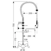 Robinet monobloc pivotant pour douche à pré-rinçage bas